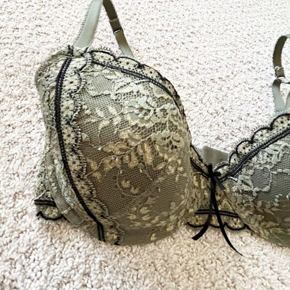 Heidi Klum Intimates Margaux Balconette Contour Bra Green Sz 36D Lace H23-1076 - Picture 2 of 10